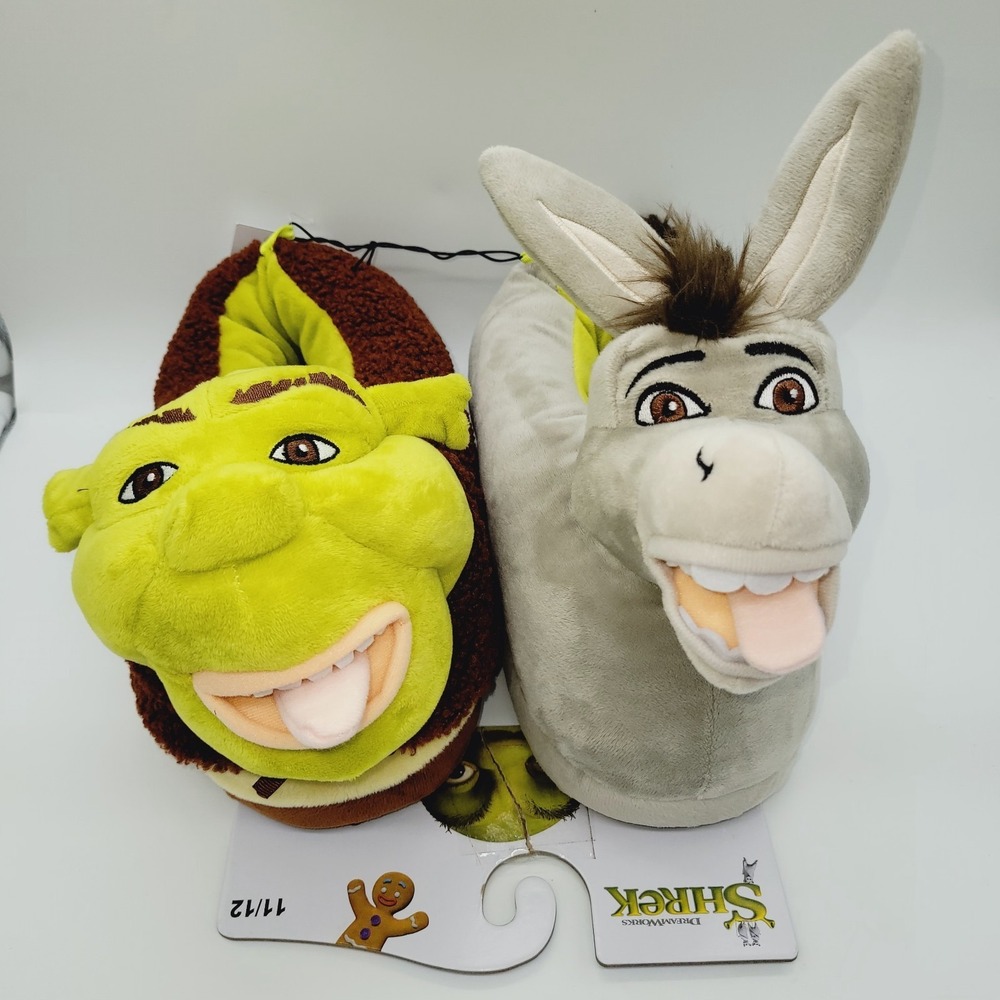 NEW Dreamworks Shrek & Donkey Adult Plush Slippers Size 11/12 Unisex